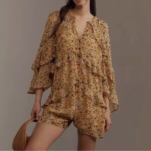 NWT Anthropologie Ruffle Swing Romper - Yellow - sz M